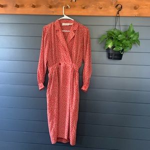 Vintage Faux Wrap Midi Dress